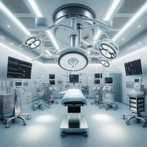 Generate a hyper-realistic, 8K resolution image that presents the interior design elements of a hospital operating room. The room should emphasize cleanliness and hygiene, with antimicrobial and fire-resistant materials used throughout. The surfaces should appear smooth, free of dust, and bacteria-resistant. The operating room should feature a highly efficient ventilation system and optimal lighting design that guarantees uniform illumination without glare. The layout should be designed for optimal efficiency, minimizing unnecessary medical staff movement. It should also hint at the HEPA filtration and pressure systems installed for sterile atmosphere maintenance and the electrical and gas equipment installed safely. The image should adhere to the principles of realism and represent a professional studio-quality balanced composition, without pixelation, distortion, low-resolution, watermarks, text overlays, and overexposure. The image should not contain any infants, children, humans, strange objects, backgrounds, or non-English text.