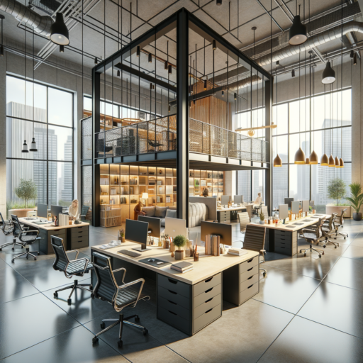 In high-resolution 8K, and with a sense of realism and professionalism, create an image of a well-designed, 30 square-meter office space. The space should be suited for small businesses or startups, with a layout that encourages efficiency and communication among employees. The design should include effective use of natural and artificial lighting, ergonomically chosen furniture, and a carefully selected color palette. Two areas show different layouts – one section demonstrating the benefits of an open-concept layout for fostering conversation and collaboration, the other showcasing the advantages of individual offices offering personal space and noise reduction. The style should lean towards minimalism, promoting uncomplicated and clean lines for a disciplined and focused work atmosphere, while another section leans towards industrial design capturing the strength and chic look of a factory-inspired workspace. Please leave out any human figures, unusual objects, and backgrounds. Also, avoid pixelation, distortion, low-resolution elements, watermarks, text overlays, and overexposure.