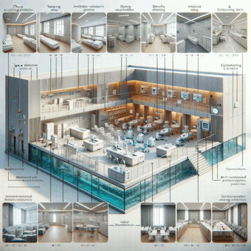 An in-depth overview of the interior design and renovation costs for a medium-sized clinic occupying a 50 square meter space. The level of intricacy should reflect the various stages involved, such as efficient space planning and optimization, factoring in convenience for patients and medical professionals. Detail the choice and application of materials tailored to medical requirements, depicting the use of anti-bacterial flooring, moisture-resistant wall finishes, and lighting that minimizes eye-strain. Highlight the building and installation process, including the setting up of special spaces such as a sterilizing room, a testing room, and a waiting area, as well as the electrical and communication facilities. Make sure to draw attention to the air conditioning and ventilation system designed for maintaining clean air and preventing infections. No inclusion of infants, children, humans, or bizarre objects and backgrounds. Do not add Korean or any language text other than English in the image.