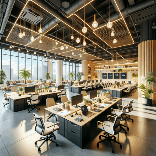 Create an ultra-detailed 8K resolution, hyper-realistic, professional-studio quality illustration of a 100-pyeong office interior design. The office should reflect strategic and efficient use of space, with areas designated for individual work, collaboration, relaxation, meetings, and guest reception. There should be modular desks and ergonomic chairs in the work area, with lighting that can be adjusted for comfort and productivity. The meeting room should feature a large table and video conferencing capabilities, while the relaxation area should have comfortable sofas and a pleasant, naturally lit ambiance. The visitor's area should showcase high-end furniture and branding elements. Please avoid pixilation, distortion, low resolution, watermark, and text overlay. The image should be devoid of babies, children, and people, strange objects and backgrounds. Please refrain from including text in the image in languages other than English.