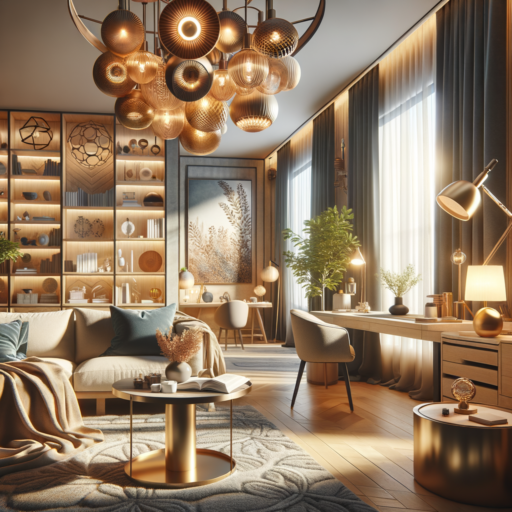 Create an image in ultra-realistic 8K resolution and professional studio quality that is an illustrative guide to the selection of indoor lighting. This image should detail the various types of lighting such as general lighting, task lighting, and mood lighting along with practical tips for their usage and placement. The design aspects of lighting fixtures should also be highlighted, correlating with the overall interior style. It must incorporate a balanced composition and cinematic depth, with natural lighting positioning. Do not include babies, children or people in the image, nor any peculiar objects or backgrounds. Absolutely avoid the inclusion of any text except in English, or any kind of pixelation, distortion, low resolution, watermarks, text overlays, or overexposure.
