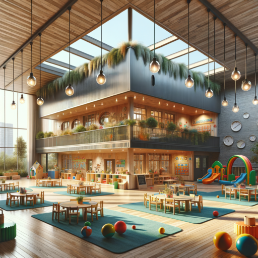 Create a detailed, 8K resolution, realism-style image that resembles professional studio quality with a balanced composition, well-structured framing, and cinematic depth. The image should depict the remodeled architecture of a kindergarten building, keeping in mind the following key elements: safety measures, proper allocation of classroom, play and rest areas, choice of durable and child-safe materials, efficient use of natural light supplemented with additional lighting for a bright and pleasant environment, and the use of lively and diverse colors to stimulate children's imagination. Take care to avoid aberration, distortion, low-resolution textures, watermarks, text overlays, and overexposure. There should be no inclusion of babies, children, humans, or peculiar objects and backdrops. Absolutely no text, especially in languages other than English, should be included in the image.