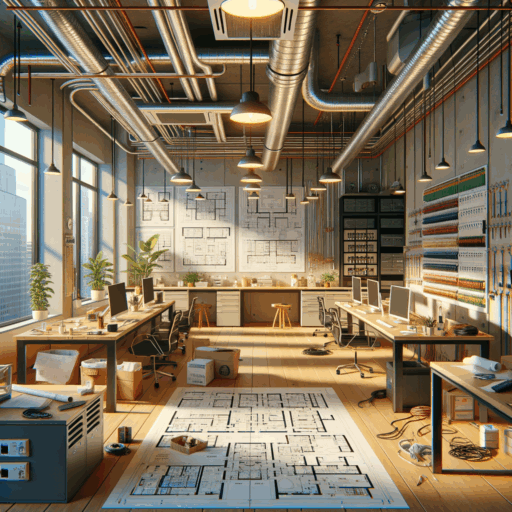 Please generate an extremely detailed, 8k resolution, realistic, professional studio-quality illustration. The image should be well-composed and framed, with film-like depth, natural lighting and arrangement. The content should be based on the analysis of an office approximately 215 square feet (~20 square meters) in size, and its interior design process considering the electrical work needed. There should be signs of planning like blueprints or sketches, with electrical installations such as wiring, lighting fixtures, electric switches and outlets, safety devices, and other additional equipment. Please make sure to depict a range of potential costs for each type of work. The image is meant to convey the important considerations when designing and installing the electrical system, with an emphasis on safety regulations, ensuring capacity meets demand, ease of maintenance, optimal lighting environment, and expansibility. Avoid pixelation, distortion, low-resolution, watermarks, text overlays, and over-exposure. Do not include any babies, children, or people. Bizarre objects and backgrounds are not to be included. Please do not include any text in languages other than English.