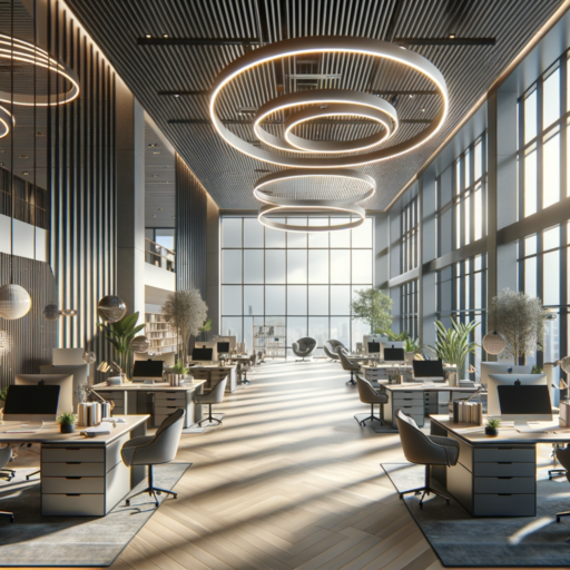 Visualize an office interior design in fine-detail, 8K resolution, realistic, and professional studio quality. The scene should have a balanced composition, well-framed, and having cinematic depth. The lighting and placement should appear natural. The office should reflect elements such as efficient space planning, color choices reflecting different moods, ergonomic furniture for comfort and efficiency, and good use of natural and artificial lighting. Trends like open spaces, integration of natural elements, and flexible work environment should be visible. Do not include babies, children, people, odd objects, and backgrounds. Pixelation, distortion, watermarks, text overlays, overexposures are not allowed. No text in Korean or any language other than English should appear in the image.