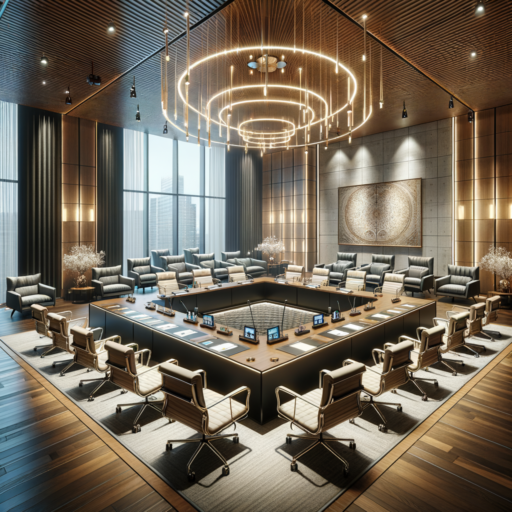 Create a meticulously detailed image in 4K resolution, following a realistic, studio-quality style, with a balanced composition, well-crafted framing, and movie-like depth. The interior should have the modern design of a meeting room with elements optimizing the quality of communication and work efficiency discussed throughout the given text such as optimal lighting that maximizes natural light with adjustable brightness of newly installed LED lights, furniture arranged to promote smooth communication among attendees, and high-quality sound insulation to block external noise. Also ensure to include cutting-edge conference equipment and video conferencing systems. Avoid the inclusion of humans, strange objects, or backgrounds. Do not include any texts, especially not in Korean or any language other than English. The image should strictly avoid pixelation, distortion, low resolution, watermarks, text overlays, or overexposure.